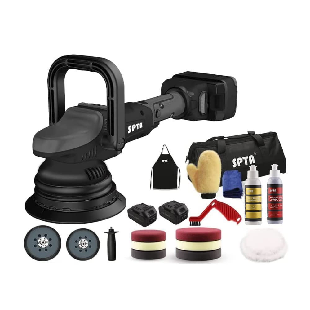 充電式ポリッシャー, 変速電動ポリッシャー研磨パッド付き, SPTA 125mm / 150mm 7段変速18V電動ポリッシャーダブルアクションポリッシャー研磨パッド付き ポリッシャー電動 車研磨ポリッシャー用 【ナンバープレート周り・ピラなどの深いキズ磨きに】 ブラシレス分割コアモーター パッド125mm バフ150mm 充電時間40分 リチウムイオン18V-CODDAP20V商品画像