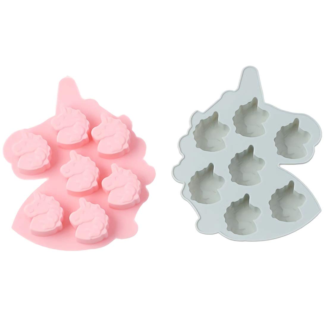 MoldFun 2-Pack Unicorn Head Silicone Molds Set for Making Small Soap Chocolate Candy Gummy Baking Cake Jello Jelly Wax Crayon Melt Ice Cube Tray