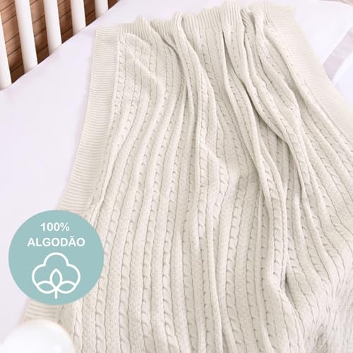 Manta para Bebê em Tricot 100% Algodão Macia, Respirável e Aconchegante Enxoval Luxo Recém-Nascido Menino Menina (Areia)