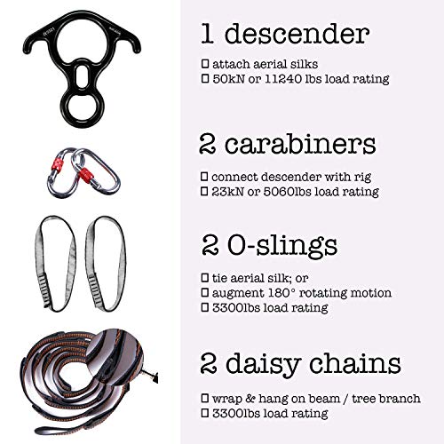 Aerial-Silks-Beginner-Kit-Acrobatic-Flying-Dance-Yoga-Trapeze-Aerial-Yoga-Hammock-Swing-Includes-9-Yards-of-Aerial-Tricot-Fabric-Hardware-Guide-Suitable-for-Rigging-Point-Upto-13ft