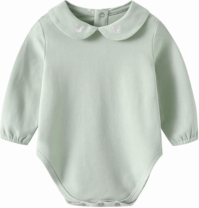 Newborn Baby Infant Unisex Cotton LongSleeve Solid Peter Pan Collar