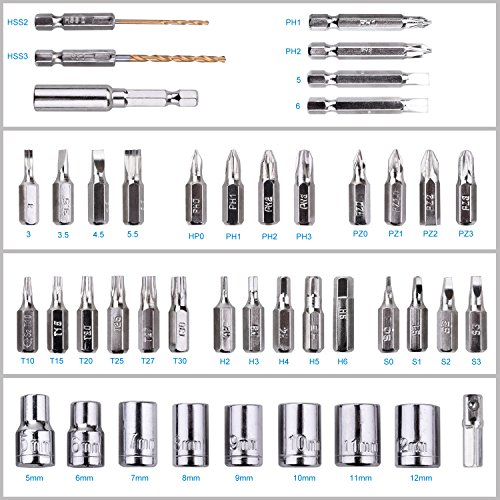 NOUVCOO 45 in 1 Portable Electric Cordless Rechargeable Screwdriver Kit,4.8V Cordless Drill Power Tools with LED&43pcs Screws Sleeves and Drill Bits with Case NC09