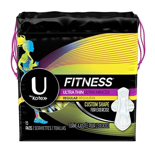 U by Kotex Fitness Ultra Thin Pads with Wings, Regular Absorbency, Fragrance-Free Pads, 15 Count
