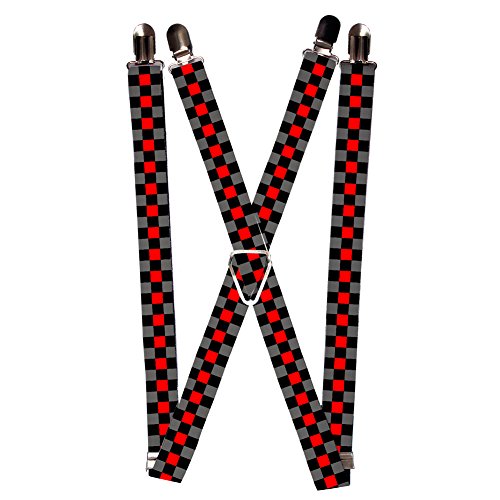 Black Grey Base w/ Red Checkered Flag Plaid Checkers Suspenders