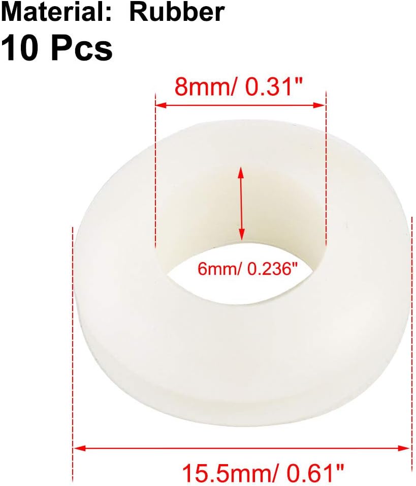 sourcing map 10 Pcs 8mm Inside Diameter Wearing Resistant Rubber Grommets White - Image 5