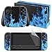 eXtremeRate Full Set Faceplate Skin Decal Stickers for Nintendo Switch with 2Pcs Screen Protector (Console & Joy-con & Dock & Grip) (Blue Flame)