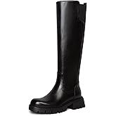 Bouwno Platform knee high boots women Comfortable Stretch Round Toe Chunky Heel Tall Boots with Side Zip Dress Casual Long Riding Boots
