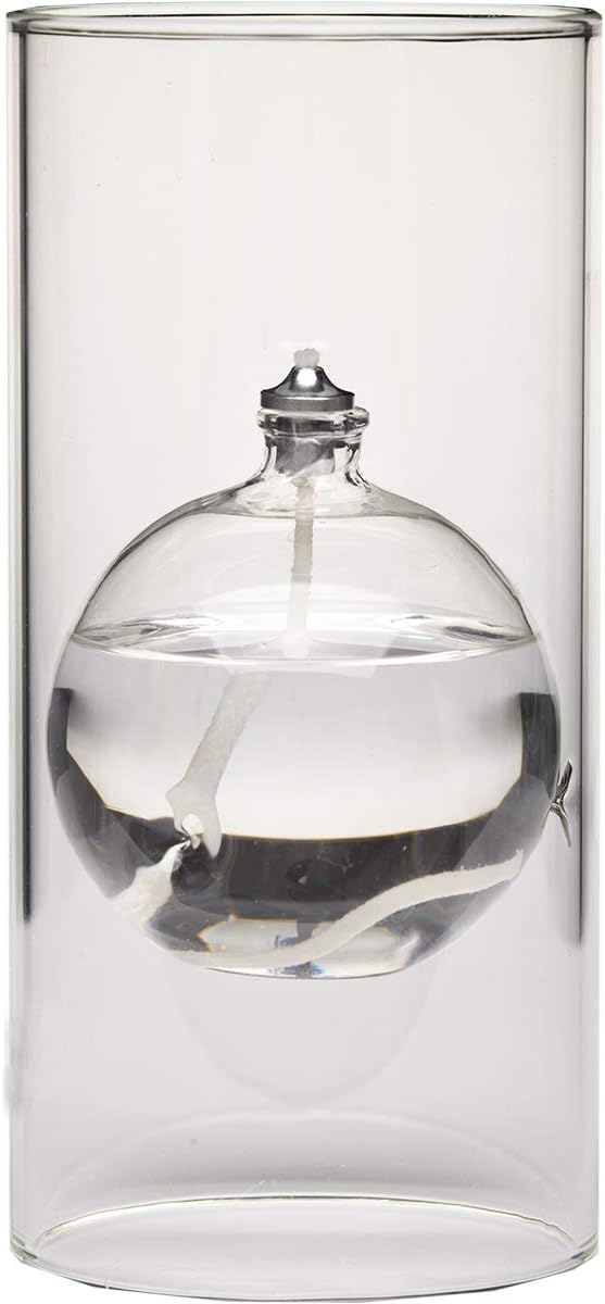 Oil Lamps & Accessories - Firefly Modern Transcend Clear Glass Oil Lamp | 2-Piece Borosilicate Glass Includes Bliss Oil Candle Suspended in The Hurricane Candle Holder Sleeve