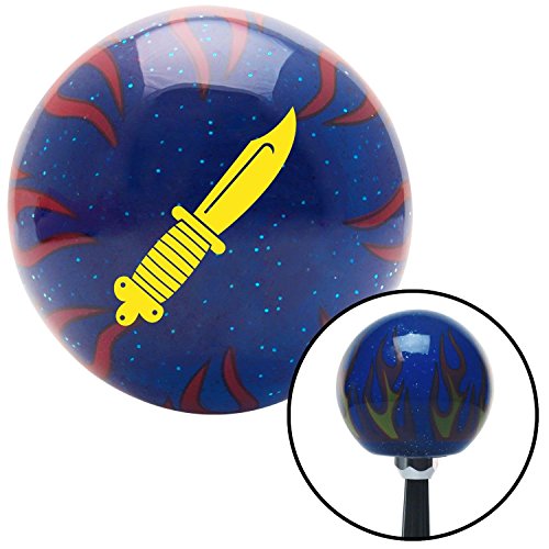 Yellow Hunting Knife Blue Flame Metal Flake Shift Knob with M16 x 1.5 Insert boot shift handle pool gear lever knob oe automatic shift oem performance solid rod pull knob metric cover style standard
