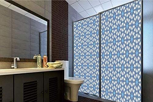 Horrisophie dodo No Glue Static Cling Glass Sticker,Arabian,Traditional Moorish Turkish Tangled Pattern and Geometric Lines Mosque Islamic Art,Blue White,39.37" H x 23.62" W for Home&Office