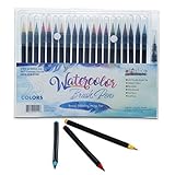 Watercolor Brush Pens - 20 Premium Color Paint Marker Set + Art Blending Pen - Real Brush Tip for Professional Artists, Adult Coloring, Calligraphy, Sketching, Lettering, Painting - Safe for Kids