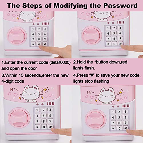 Mini ATM Savings Piggy Banks Toys for Real Money Save for Kids Girls Boys Adults, Electronic ATM Machine Coin Bank Money Saver Digital Password, Auto Scroll Cash Safe Box Gifts for Children Pink Cat