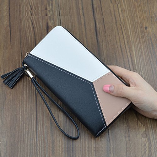 Wallet-NEWANIMA Women Multi-card Long Clutch PU Leather Fashion Purse Lady Handbag Bag With Credit Card Holder(Style2-Black)