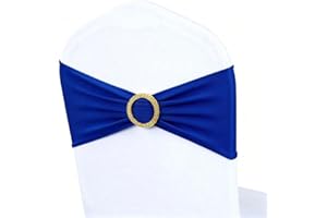 MAGTOWNE Royal Blue Chair Sashes 50 Pack, Spandex Blue Chair Bows with Gold Buckle for Wedding Decoration, Stretch Blue Chairs Bands for Party Banquet Gender Reveal Décor