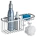 mDesign Suction Shower Combo Organizer Basket with Soap Holder and Hooks, Polished Stainless Steel