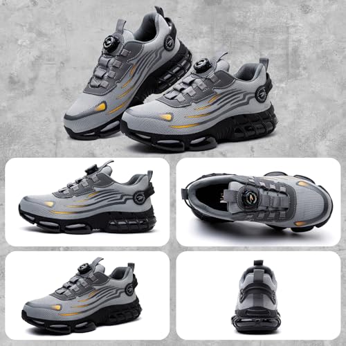 GemChve Safety Shoes Men Women Lightweight Breathable Sneakers Non-Slip Safety Shoes with Steel Toe Quick Adjustment of Laces 36-46 EU