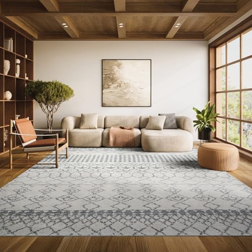 SAFAVIEH Boho Teppich für Wohnzimmer, Esszimmer, Schlafzimmer - Tulum Collection, Kurzer Flor, Elfenbein und Grau, 183 X 274 cm