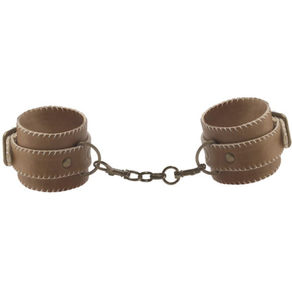 Ouch! Brown Leather Hand Cuffs Bondage Toys