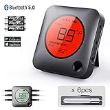 Bluetooth Meat Thermometer Smart Wireless Remote Digital BBQ Thermometer APP Controlled With 6 Stainless Steel Probes, Large LCD Display For Cooking Smoker Grilling Oven