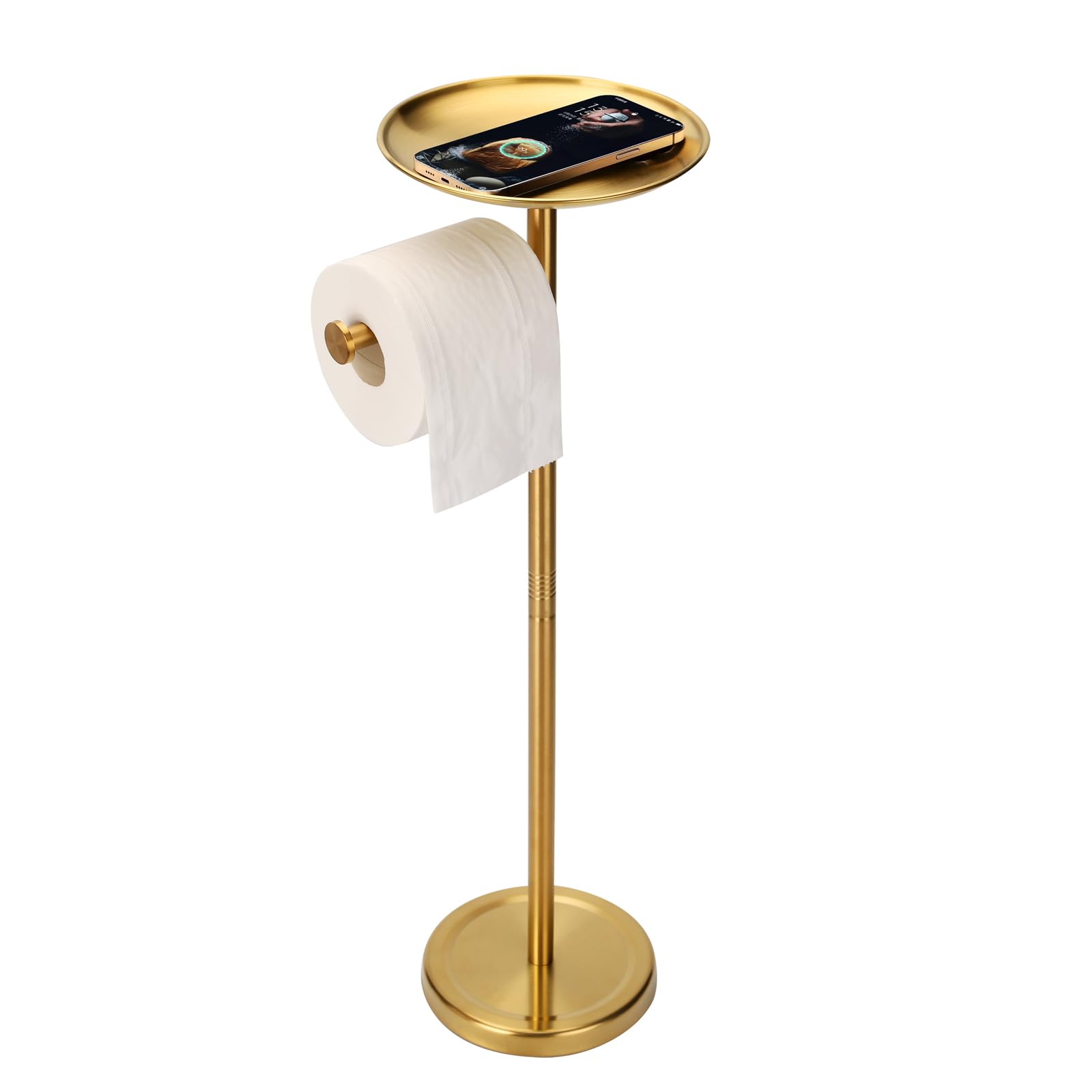 View 1 of **MISSING PARTS**Tofix Freestanding Toilet Paper Holder with Shelf and Tray, Stainless Steel Base, Gold