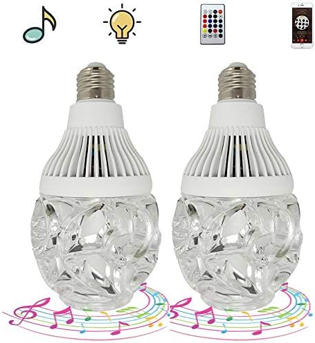 E27 LED Color Changing Night Light Bulb with Bluetooth Speaker, 10W White and RGB Dimmable Lighting Bulbs with Remote Control for Home, Party-2PK