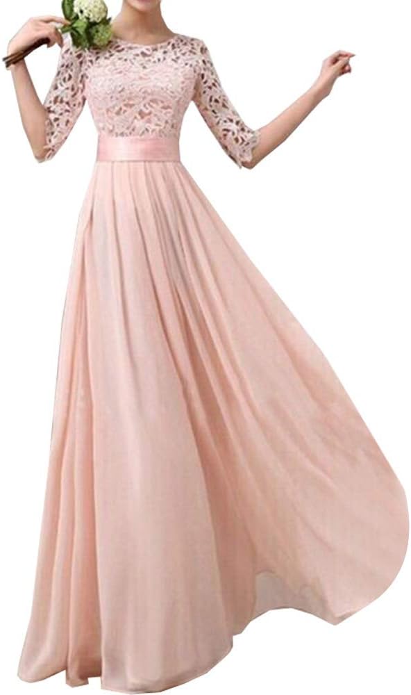 Women's Lace Chiffon A-line Long Maxi Dress Evening Wedding Bridesmaid Dress