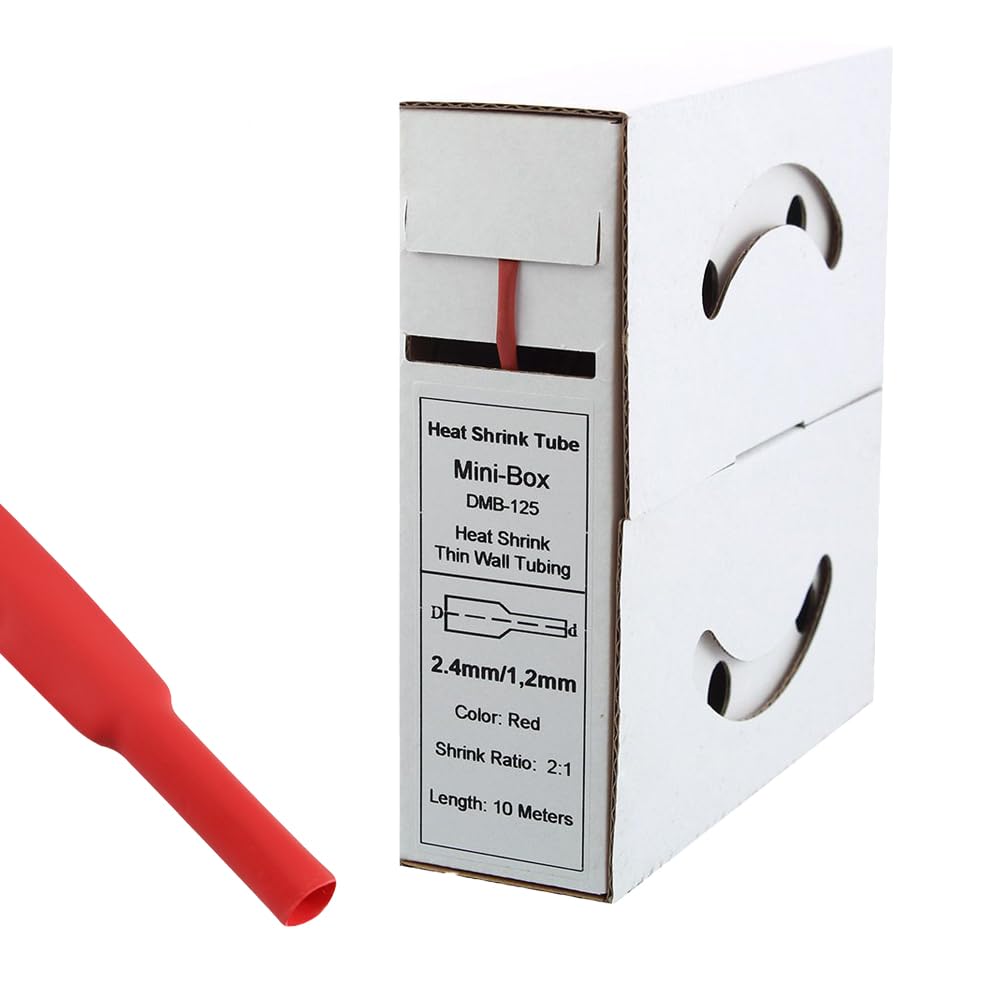 Offgridtec 10 m Heat Shrink Tubing 2.4 mm > 1.2 mm Red Dispenser Box Workshop Car