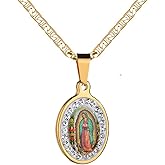 DouuYuhet 18K Gold Plated Flat 3MM Virgin Mary Guadalupe Charm Chain Pendant Necklace Christian Jewelry