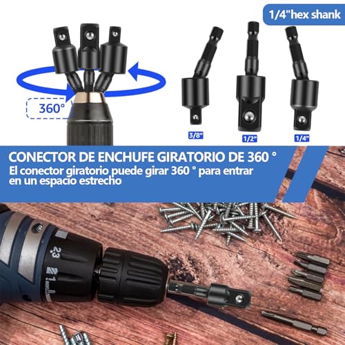 Juego de extensión flexible de brocas, Juego De 33 Piezas De Extensión De Broca Flexible, Soporte Para Brocas,adaptador de enchufe giratorio de vástago hexagonal de 1/4 3/8 1/2 pulgadas
