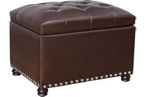Decent Home Leather Storage Ottoman Foot Rest Stool with Nailhead Trim (Dark Brown)