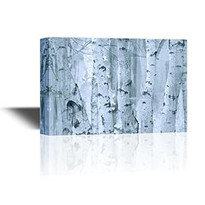 Canvas Wall Art - White Birch Trees in The Morning Mist - Gallery Wrap Modern Home Art | Ready to Hang - 12x18 inches