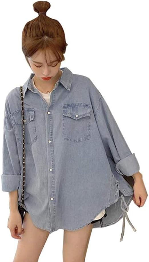 Amazon Qyyシャツ レディース 長袖 デニムシャツ ゆったり 韓国 ジージャン デニム カジュアル ブラウスおしゃれ トップス 原宿系 かわいい 春物 通学 Zブルー シャツ ブラウス 通販
