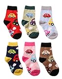 SDBING 6 Pair Kid Super Warm Fuzzy Soft Thick Socks 14-16cm, 4-7 Year old (Little Car)
