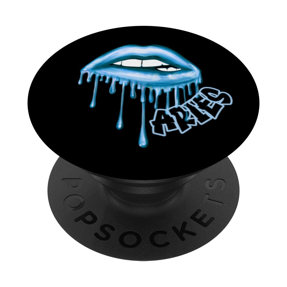 Aries Dripping Lips Light Blue Aesthetic Zodiac Graphic PopSockets Adhesive PopGrip