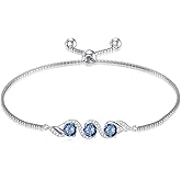 Lvoryance 3-Stone 5mm Gemstone Adjustable Tennis Bracelet 925 Sterling Silver Birthstone Bracelet Box Chain with 7+2 inch Chain for Women Gifts