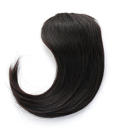 Rosette Hair 100% Human Hair Side-Swept Clip in Hair Bangs - Easy Clip on Hair Extensions Weave Unprocessed Hair Weft (Black) - Thumbnail 3