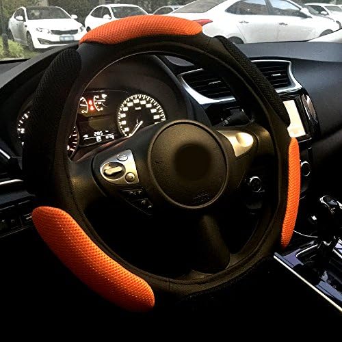 Rayauto Steering Wheel Cover -Odorless, Cooler Hands in Summer, Warmer Hands in Winter (Black Orange)