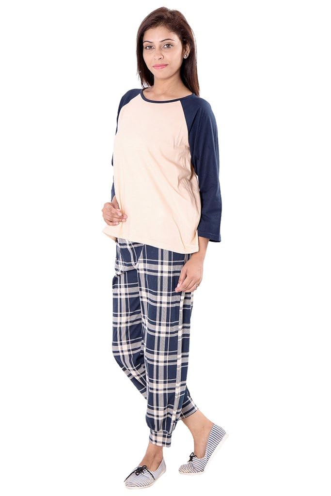 checks print trouser with solid top night suit _2aw16-0237-ns1-p