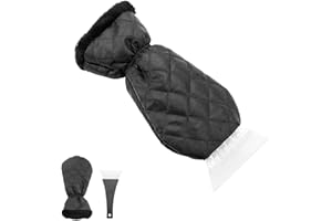 Fekey&JF Ice Scraper Mitt for Car, Waterproof Snow Remover Glove, Warm Padding Snow Scraper Gloves with Comfortable Grip for Windshield Car Window, Detachable Cleaner No Scratch for Car (Black)
