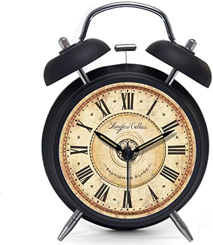 VIVISKY(TM) Multi-style 4-inch Retro Twin Bell Silent Non Ticking Alarm Clock (Nightlight black)