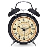 VIVISKY(TM) Multi-style 4-inch Retro Twin Bell Silent Non Ticking Alarm Clock (Nightlight black)