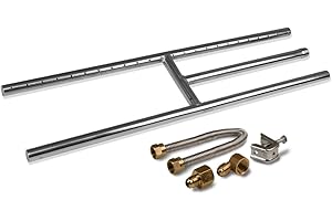 Golden Flame 24" x 6" (Natural Gas) Fire Pit and Fireplace H-Burner (304 Series SS) w/Connection Kit