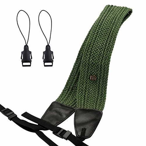 Eggsnow Camera Shoulder Neck Strap Knit Broaden Universal Camera Belt Strap with Connect Buckle for Women Men All DSLR SLR Nikon Canon Sony Olympus Pentax Samsung(Upgraded)-Green