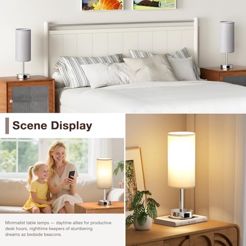 Aooshine Bedside Lamps, Table Lamp with 2 USB Charging Ports & 3-Way Dimmable Touch Control, Touch Lamps Bedside with Grey Shade, Small Lamp with for Bedroom/Living Room/Study(Bulb Included)