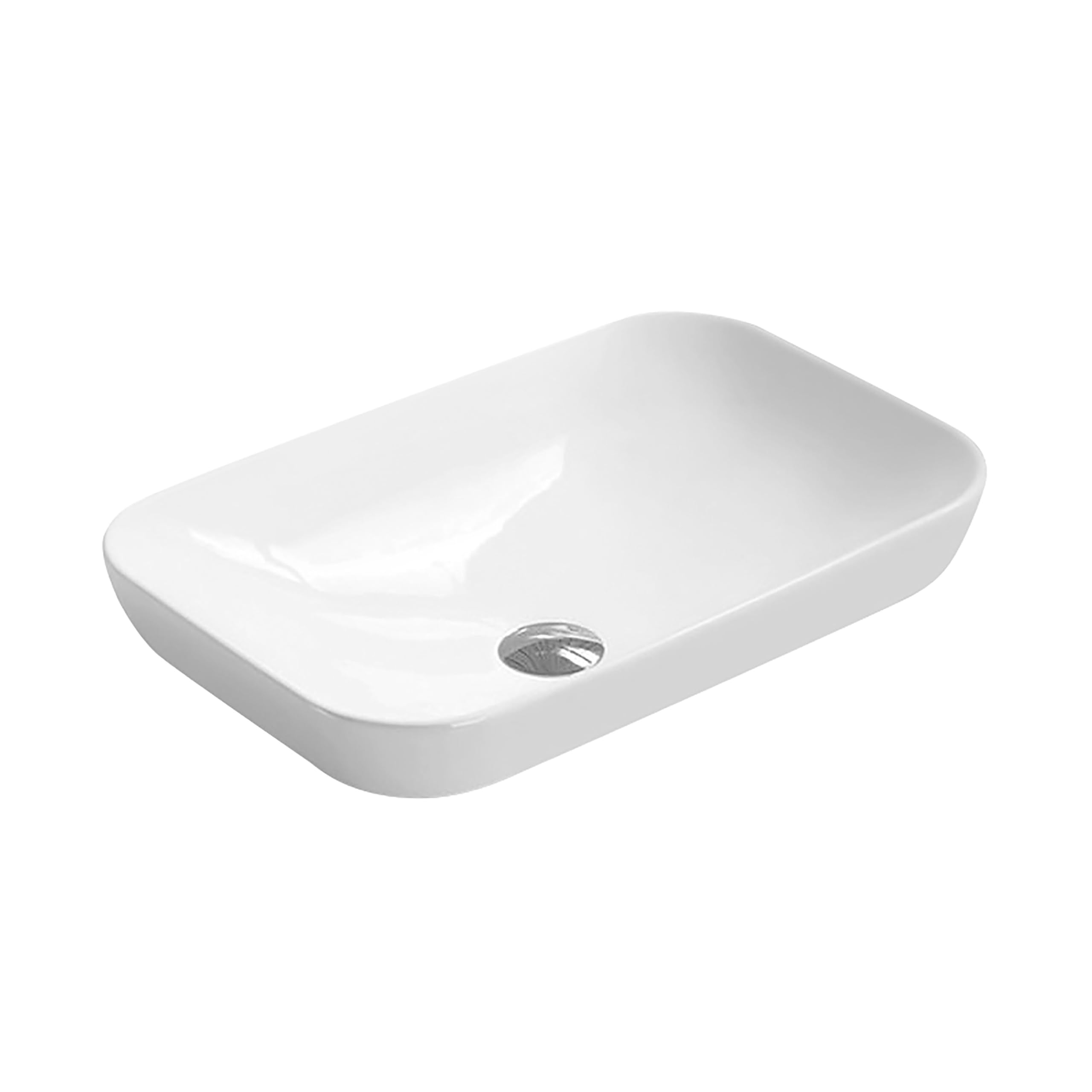 Balterley 520mm Countertop Vessel Bathroom Sink, Ceramic Rectangular Bowl Bathroom Wash Basin Sink, No Tap Hole, Countertop Basin Sinks for Bathrooms and Cloakroom - 525 x 340 x 152mm (White)