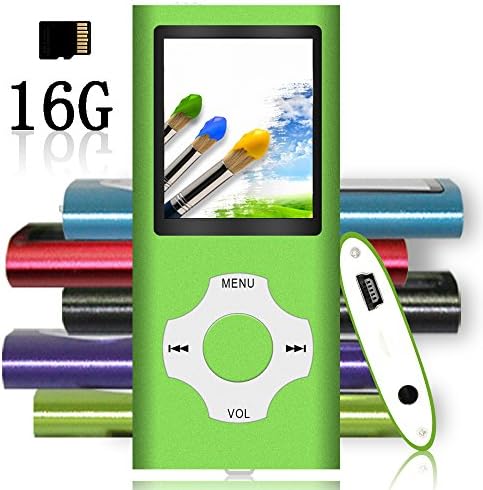 Tomameri - MP3 / MP4 Player with Rhombic Button, Including a 16 GB Micro SD Card and Maximum support 32GB, Compact Music &amp; Video Player, Photo Viewer, Video and Voice Recorder Supported - Green