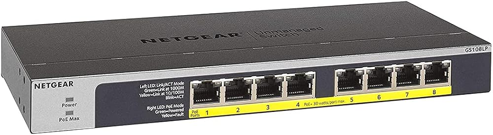NETGEAR GS108LP 8 Port PoE Switch Gigabit Unmanaged Desktop Wall Mount