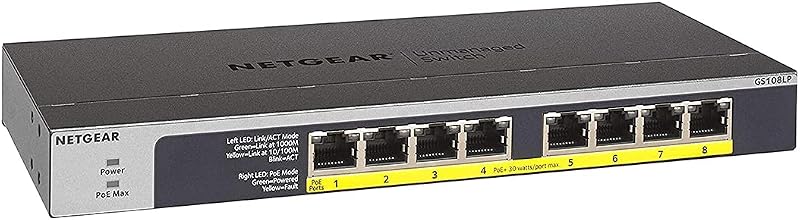 NETGEAR GS108LP 8 Port PoE Switch Gigabit Unmanaged Desktop Wall Mount