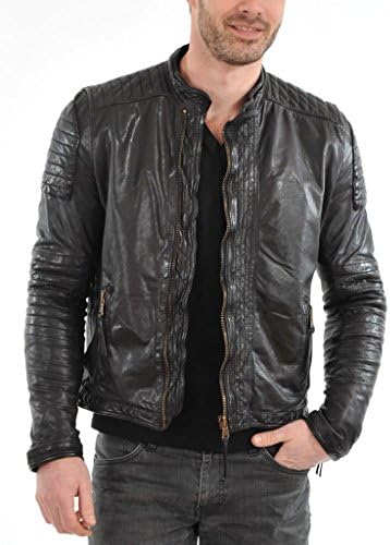 Leather Bomber Men's Outwear Jacket Biker Motorcycle Slim Fit Medium Black