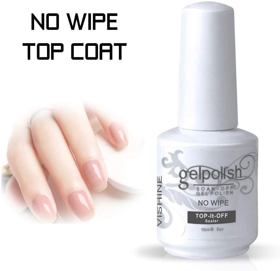 Vishine No Wipe Top Coat Gel Nail Polish Soak Off UV LED Gel Nail Varnish Long lasting Manicure Foundation Sealer 15ml (No Cleanse)